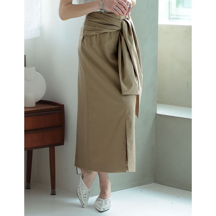 [低身長サイズ有]リネン混ウエストリボンナロースカート | Re:EDIT | 詳細画像12 