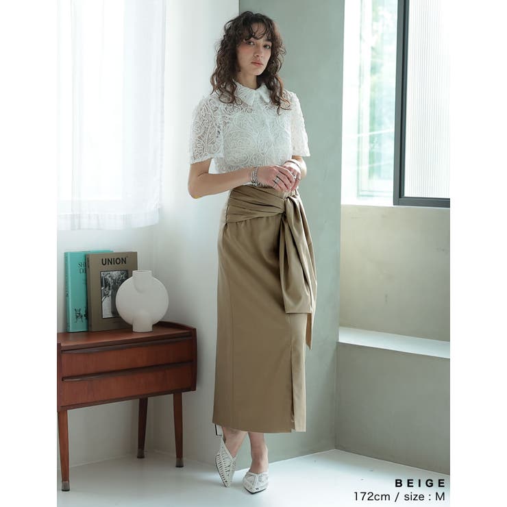 [低身長サイズ有]リネン混ウエストリボンナロースカート | Re:EDIT | 詳細画像13 