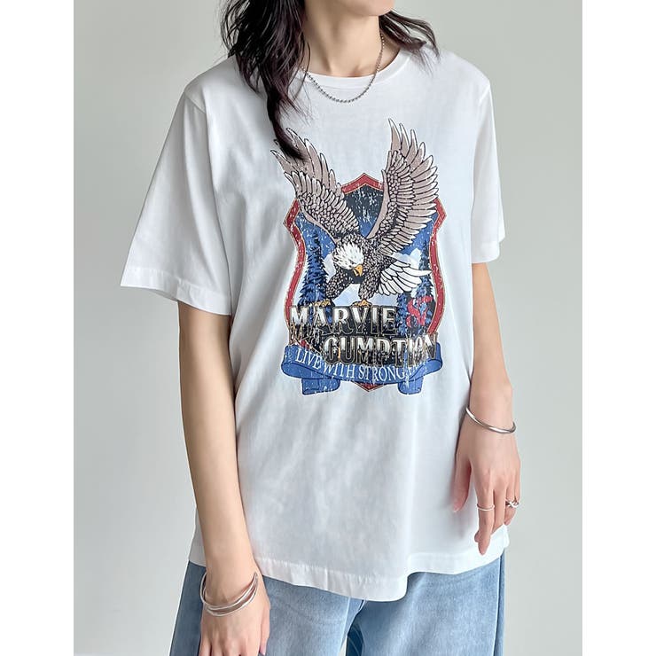コットンイーグルプリントヴィンテージライクTシャツ | Re:EDIT | 詳細画像2 