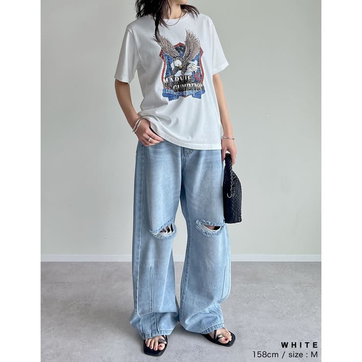 コットンイーグルプリントヴィンテージライクTシャツ | Re:EDIT | 詳細画像7 