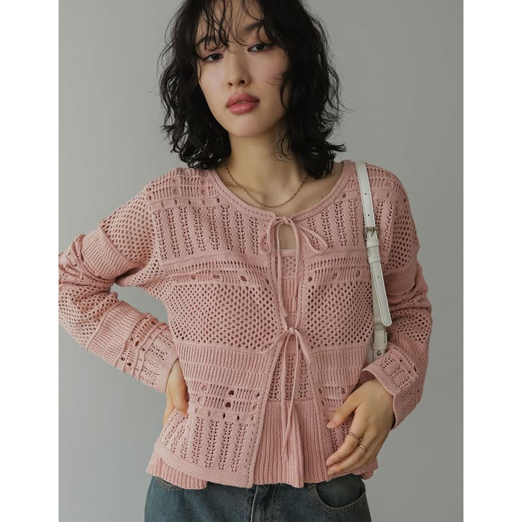 [前後2WAY］かぎ針ニットリボントップスカーディガン | Re:EDIT | 詳細画像5 