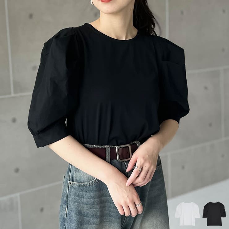 [STORYコラボ]シャツ袖ドッキングボリュームスリーブTシャツ | Re:EDIT | 詳細画像1 