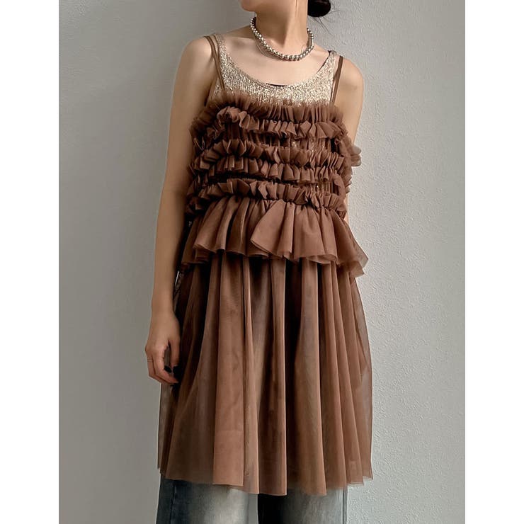 ブラウン(009) | [2024 SUMMER COLLECTION]チュールフリルキャミチュニック | Re:EDIT