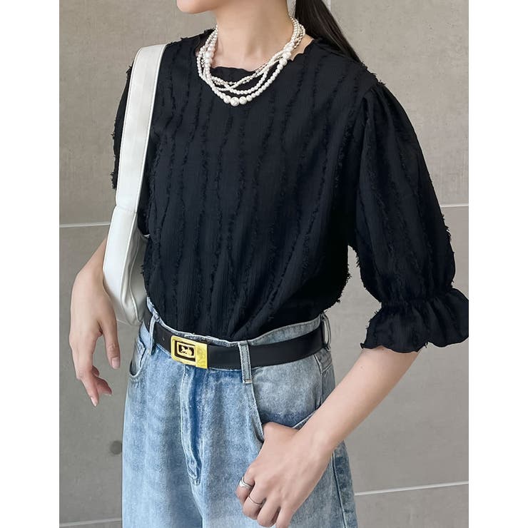 フリンジカットジャガードキャンディースリーブトップス | Re:EDIT | 詳細画像3 