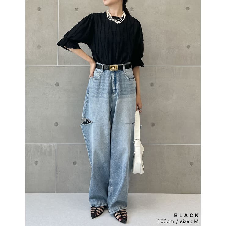 フリンジカットジャガードキャンディースリーブトップス | Re:EDIT | 詳細画像7 