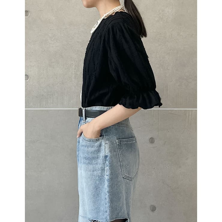 フリンジカットジャガードキャンディースリーブトップス | Re:EDIT | 詳細画像9 