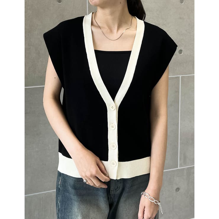 ソフトタッチVネックフレンチスリーブニットトップス[品番