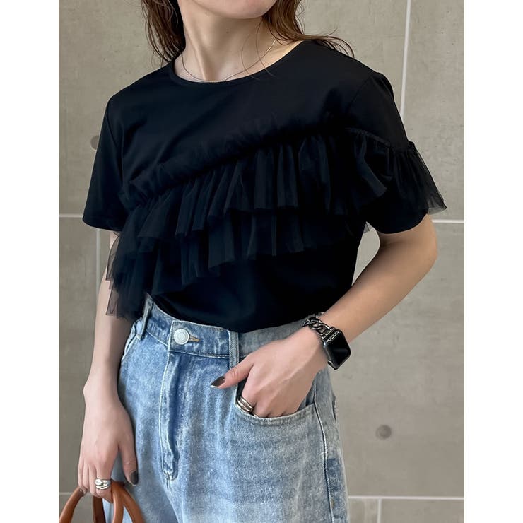 チュールアシンメトリーデザインＴシャツ | Re:EDIT | 詳細画像9 