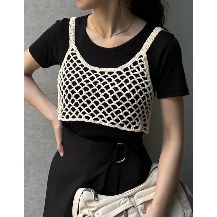 TAN メッシュリブビスチェ ベージュ・黒 ネップメッシュキャミビスチェ｜Tシャツ - etoll.