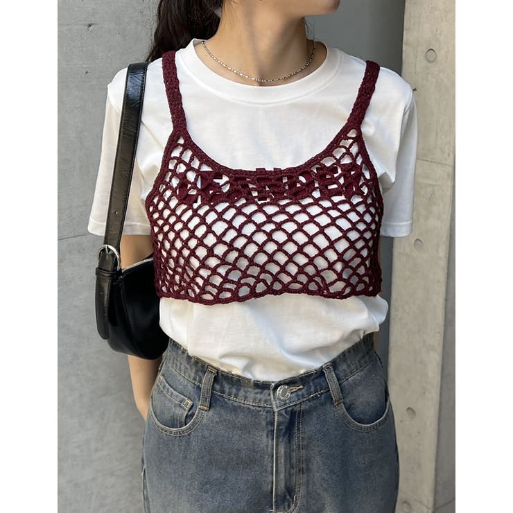2024 SUMMER COLLECTION]メッシュ編みニットショートキャミ…[品番