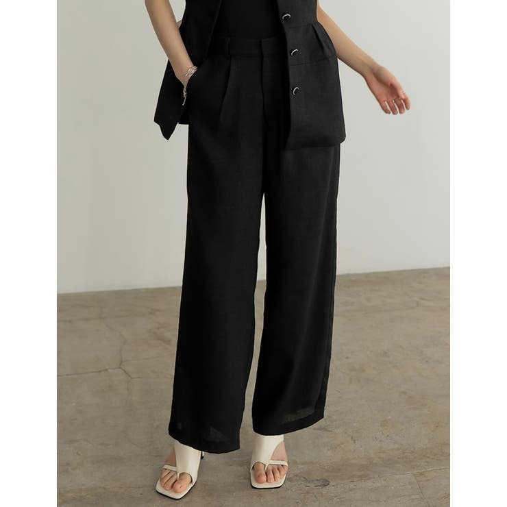 ブラック(001) | [低身長/高身長サイズ有]サマーツイードストレートパンツ | Re:EDIT