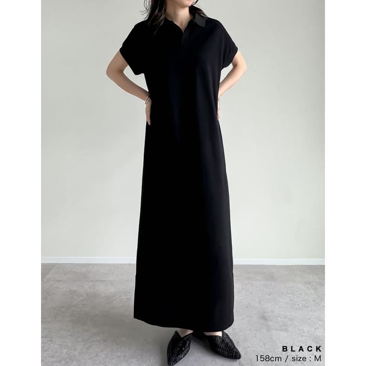 低身長サイズ有]フレンチスリーブポロマキシワンピース[品番