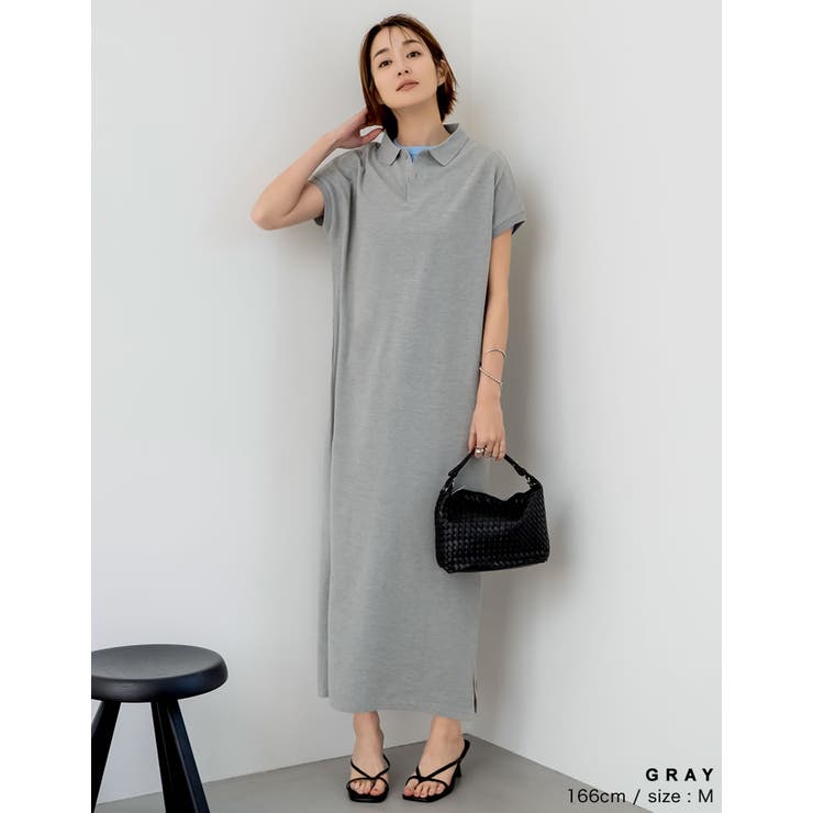 新品タグ付　2024AW シャツスリーブポンチ　ワンピース　マキシ丈　M 低身長サイズ有]フレンチスリーブポロマキシワンピース[品番