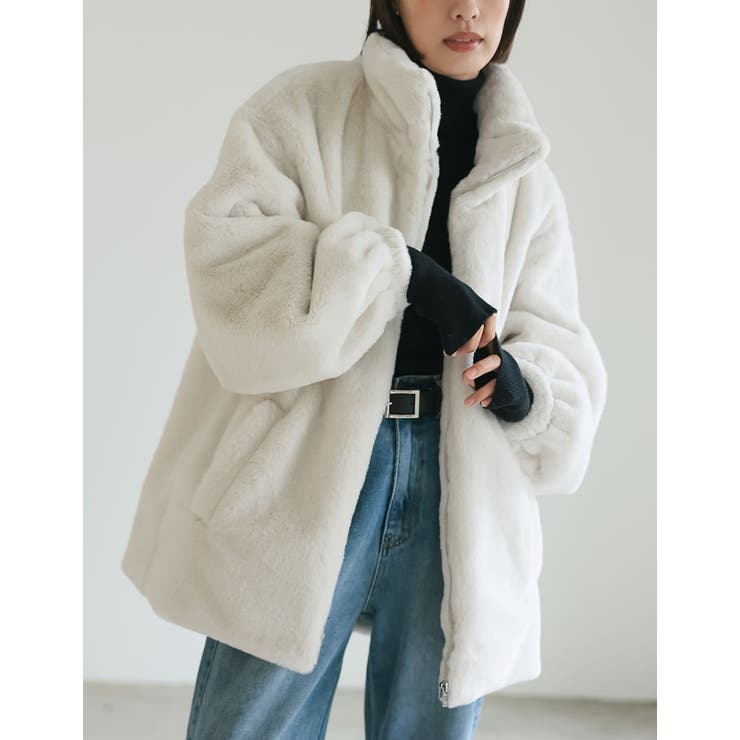 ハイネックドロスト付きフェイクファージャケット | Re:EDIT | 詳細画像3 