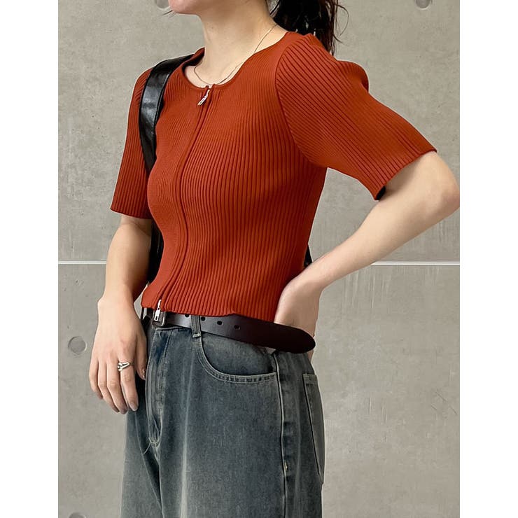 ダブルジップ半袖ニットトップス[品番：GS000022308]｜Re:EDIT