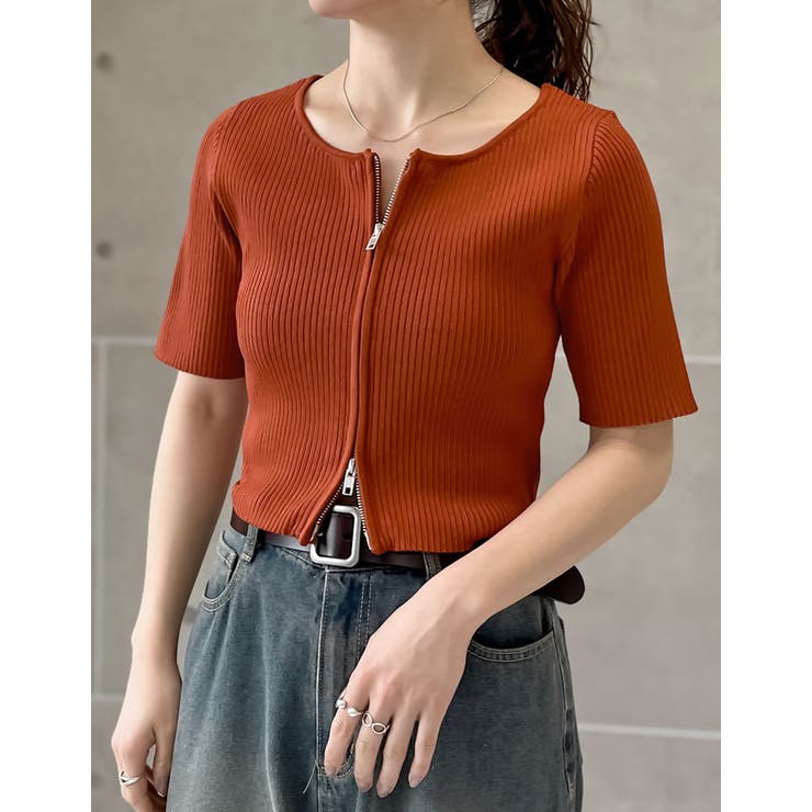 ダブルジップ半袖ニットトップス[品番：GS000022308]｜Re:EDIT