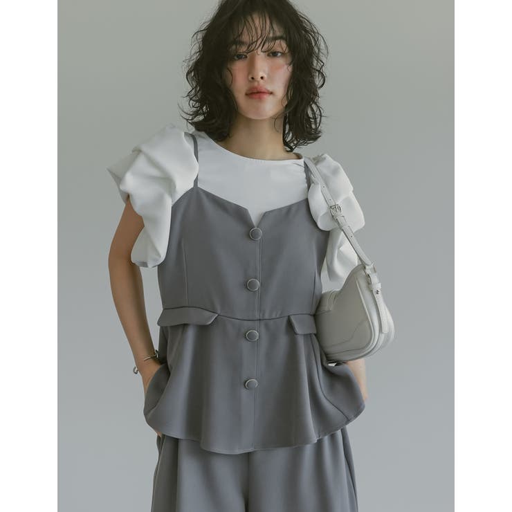 低身長/高身長サイズ有]ぺプラムビスチェキャミオールインワン