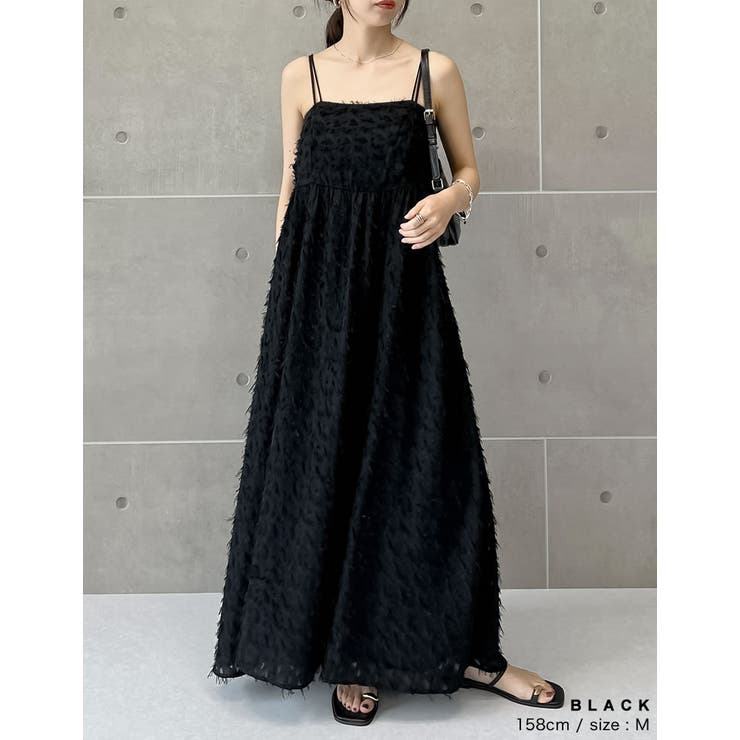 売れ筋がひクリスマスプレゼント！ 低身長サイズ有]シアーフリンジキャミソールワンピース[品番 ワンピース
