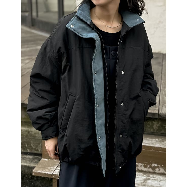 ブラック×ブルー(501) | 配色スタンドネック中綿ブルゾン | Re:EDIT