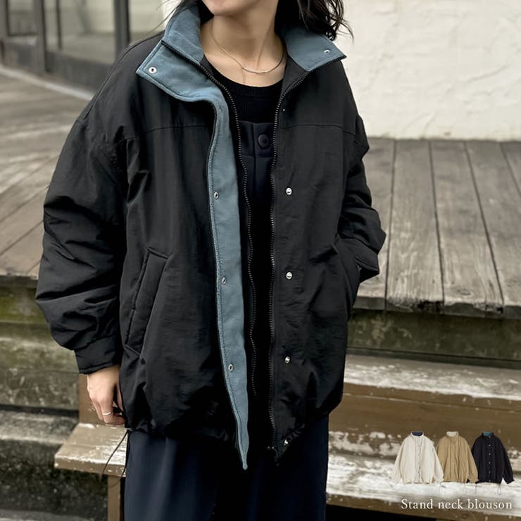 Adoon plain（アドーンプレーン）の「STAND NECK BACK BOA FILLING BLOUSON /  スタンドネック裏ボア中綿ブルゾン（ブルゾン）」 - WEAR