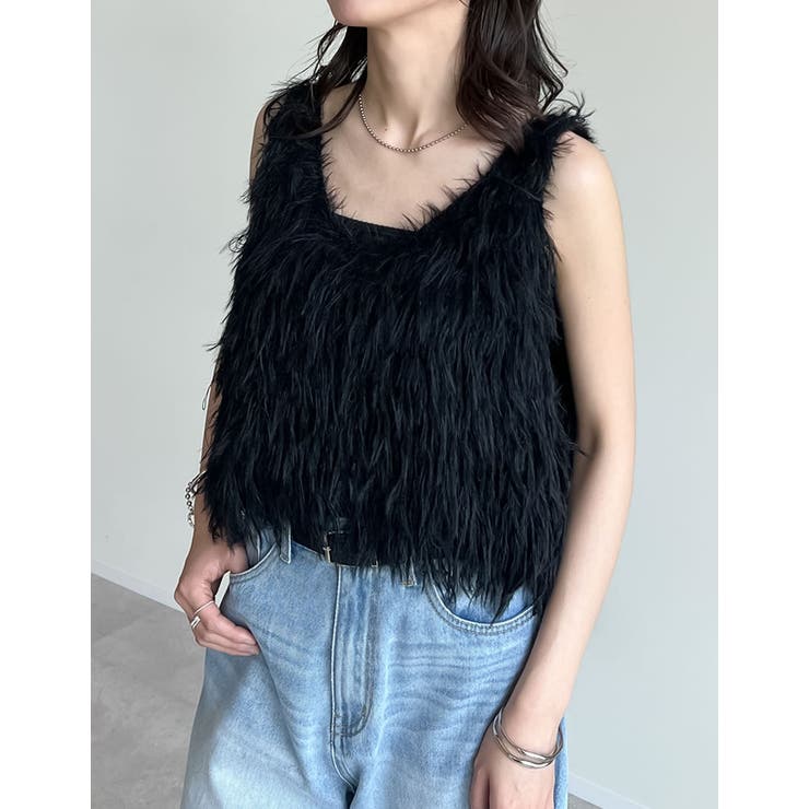 anuke フリンジニットキャミベスト 新品 セール】 フリンジニットキャミソール（オフホワイト/ブラウン