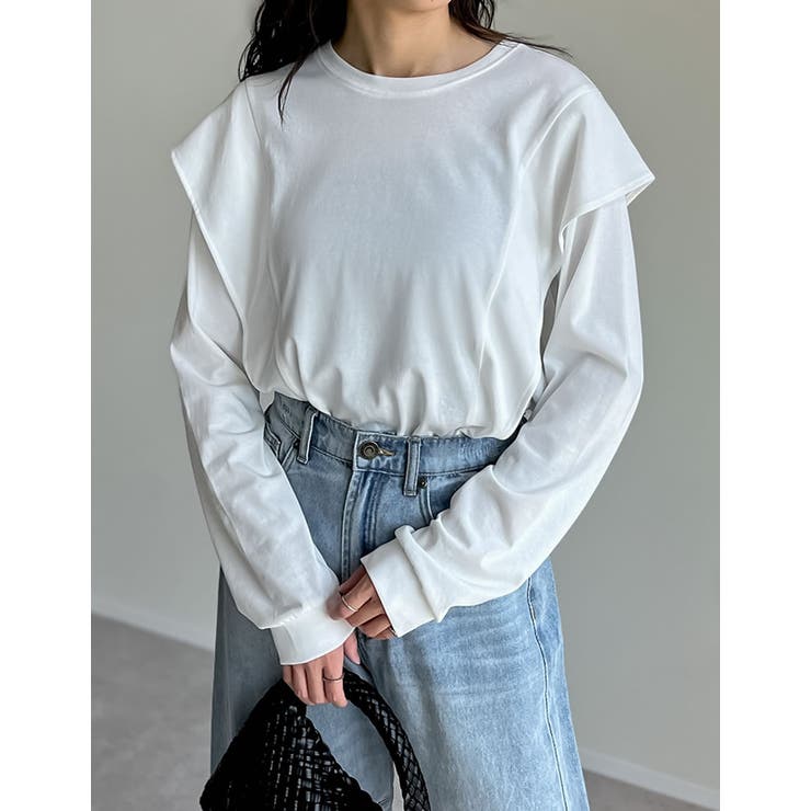 ホワイト(502) | [UVカット][接触冷感]ラッフルショルダーロングスリーブＴシャツ | Re:EDIT