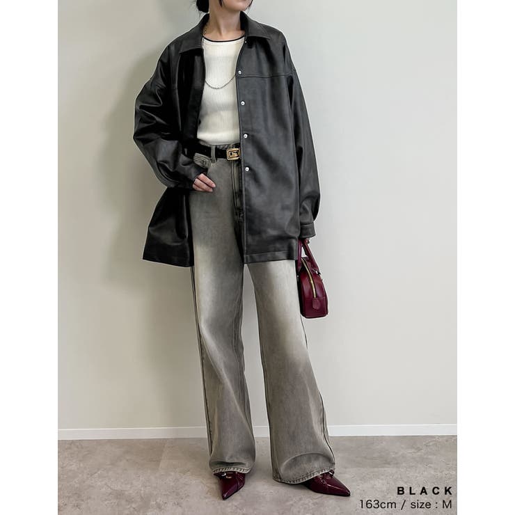 ミドル丈フェイクレザージャケット[品番：GS000022373]｜Re:EDIT