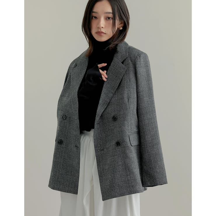 グレーグレンチェック(973) | チェック柄or無地ダブルテーラードジャケット | Re:EDIT