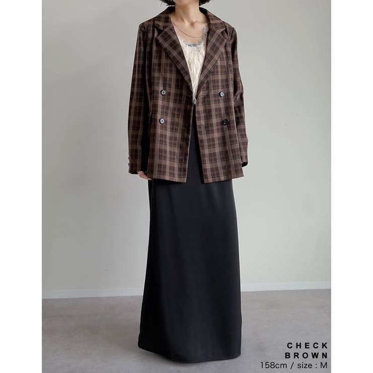 チェック柄or無地ダブルテーラードジャケット | Re:EDIT | 詳細画像15 