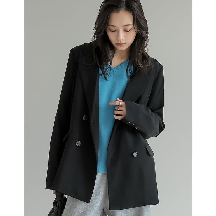 チェック柄or無地ダブルテーラードジャケット | Re:EDIT | 詳細画像4 