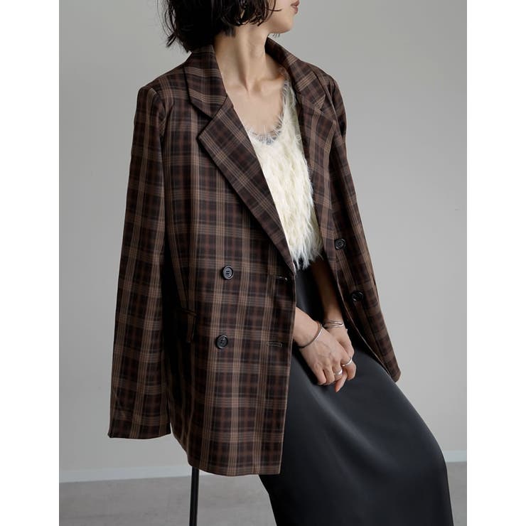 チェック柄or無地ダブルテーラードジャケット | Re:EDIT | 詳細画像5 