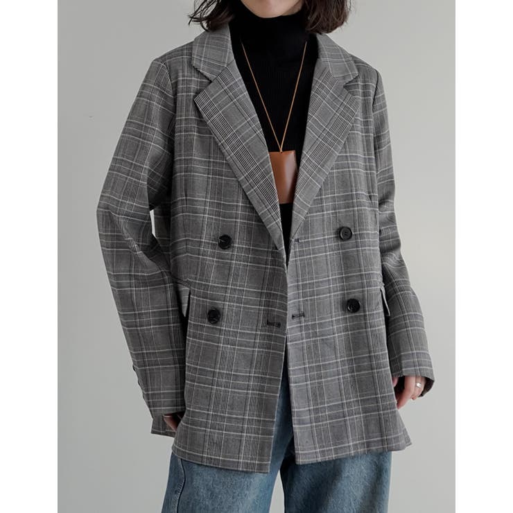 チェック柄or無地ダブルテーラードジャケット | Re:EDIT | 詳細画像24 