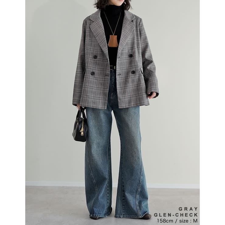 チェック柄or無地ダブルテーラードジャケット | Re:EDIT | 詳細画像25 
