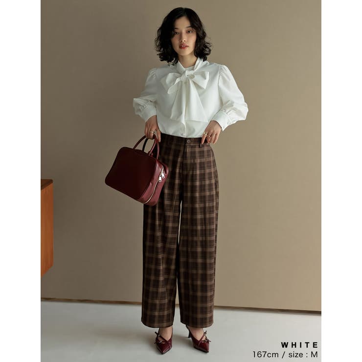 [シワになりにくい]2WAYブロードバンドカラーボウタイブラウス | Re:EDIT | 詳細画像12 