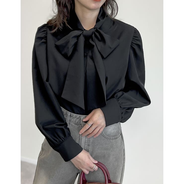 [シワになりにくい]2WAYブロードバンドカラーボウタイブラウス | Re:EDIT | 詳細画像4 