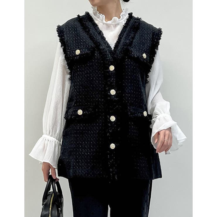 ブラック(501) | [入卒式 セレモニー]フリンジツイードベスト | Re:EDIT
