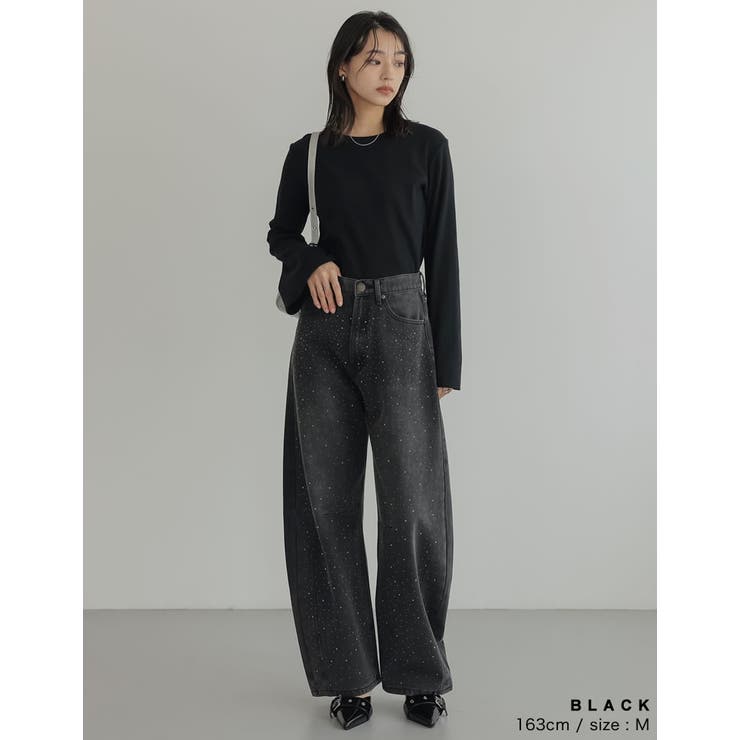 [低身長/高身長サイズ有]メタルストーンバレルレッグデニムパンツ | Re:EDIT | 詳細画像9 