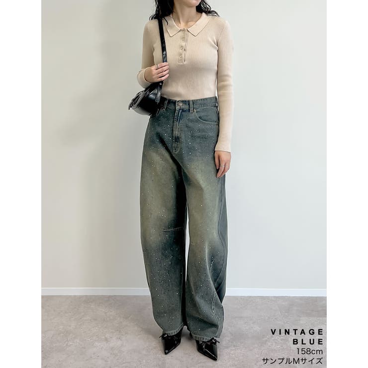 [低身長/高身長サイズ有]メタルストーンバレルレッグデニムパンツ | Re:EDIT | 詳細画像25 