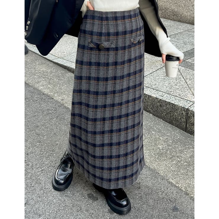 チェックグレー(903) | [低身長サイズ有]無地orチェック柄起毛ナロースカート | Re:EDIT