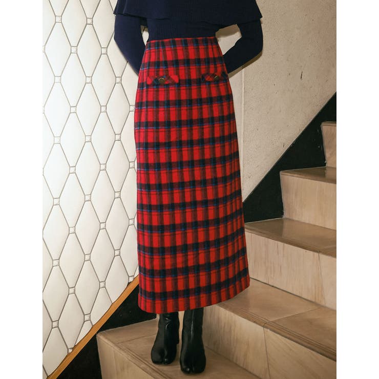 低身長サイズ有]無地orチェック柄起毛ナロースカート[品番