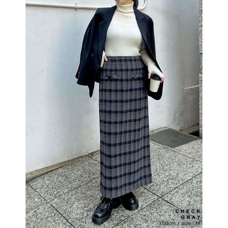 低身長サイズ有]無地orチェック柄起毛ナロースカート[品番