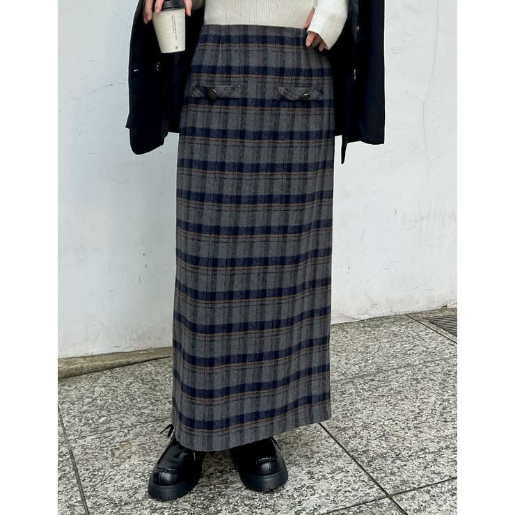 [低身長サイズ有]無地orチェック柄起毛ナロースカート | Re:EDIT | 詳細画像5 