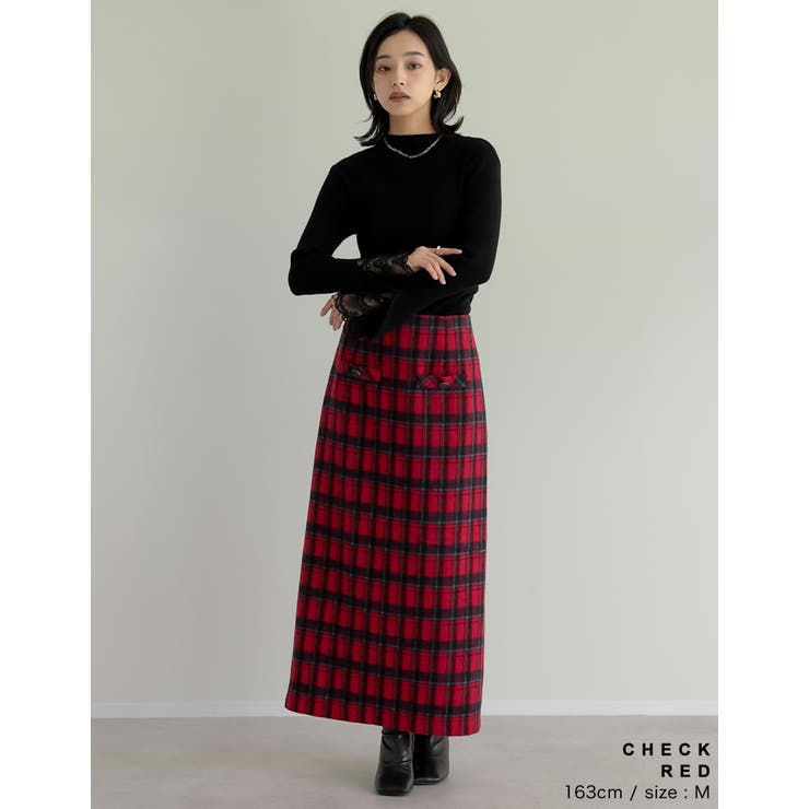 低身長サイズ有]無地orチェック柄起毛ナロースカート[品番