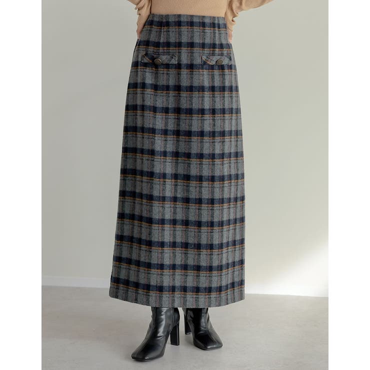 低身長サイズ有]無地orチェック柄起毛ナロースカート[品番