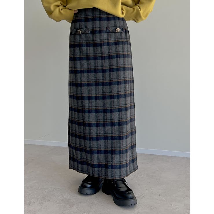 低身長サイズ有]無地orチェック柄起毛ナロースカート[品番