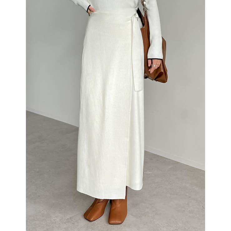 アイボリー(604) | [低身長サイズ有]ラップデザインリブニットスカート | Re:EDIT