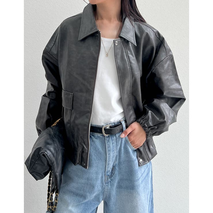 crewre online shop / フェイクレザージップブルゾン