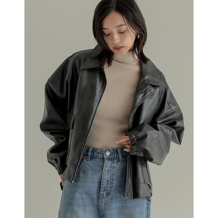 crewre online shop / フェイクレザージップブルゾン