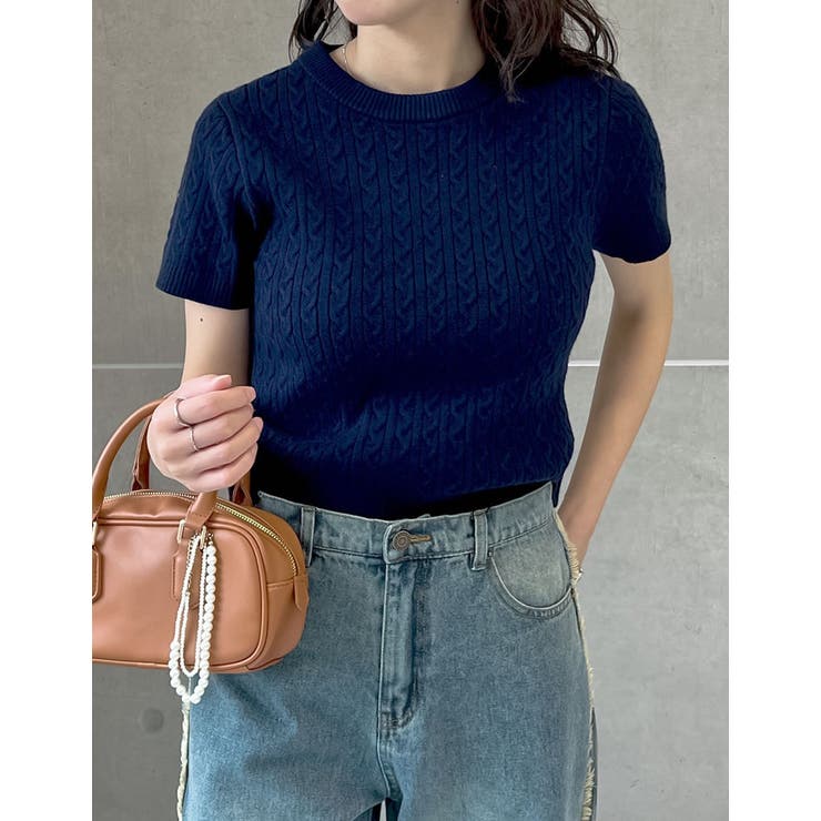 ケーブルクルーネック半袖ニットトップス[品番：GS000022366]｜Re:EDIT