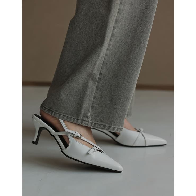 ホワイト(502) | [大きいサイズ有]細ベルトポインテッドトゥミュール | Re:EDIT